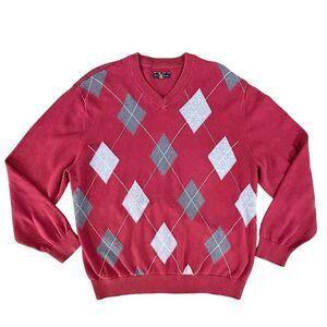 Charter Club Sweater XL Red Gray Argyle Preppy Academia Retro Knit Pullover